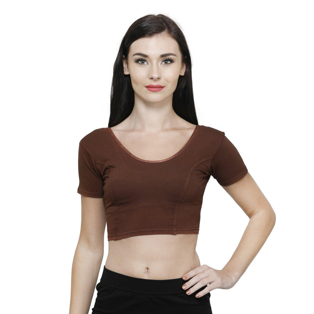 Vami Women's Cotton Stretchable Readymade Blouses - Chocolate Truffle - Bonjour Group