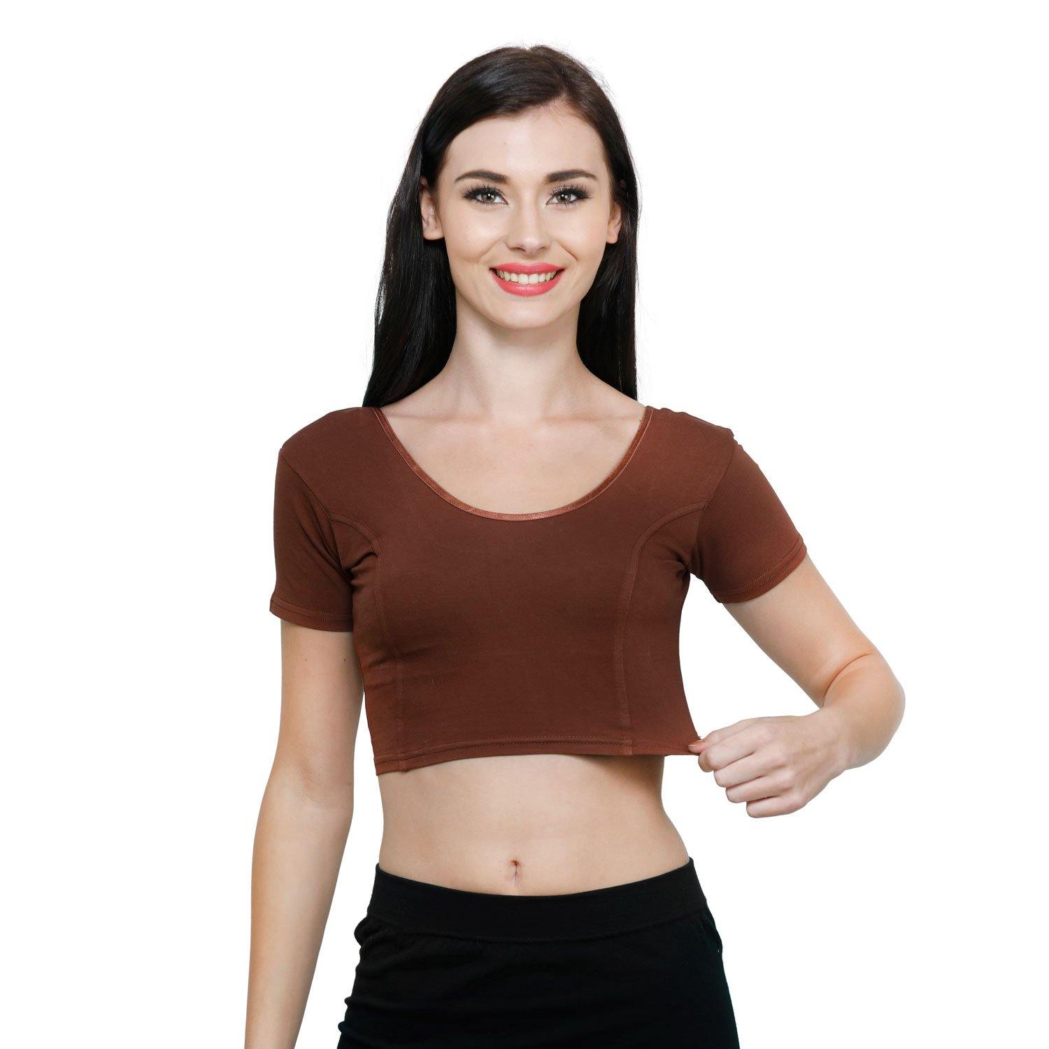 Vami Women's Cotton Stretchable Readymade Blouses - Chocolate Truffle - Bonjour Group