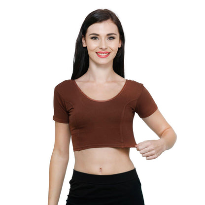 Vami Women's Cotton Stretchable Readymade Blouses - Chocolate Truffle - Bonjour Group