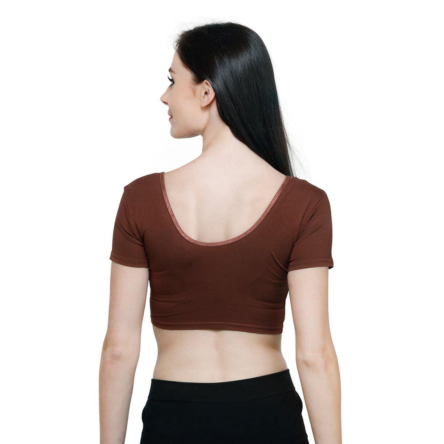Vami Women's Cotton Stretchable Readymade Blouses - Chocolate Truffle - Bonjour Group