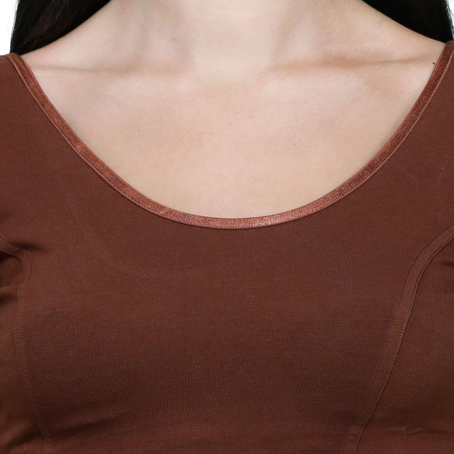 Vami Women's Cotton Stretchable Readymade Blouses - Chocolate Truffle - Bonjour Group
