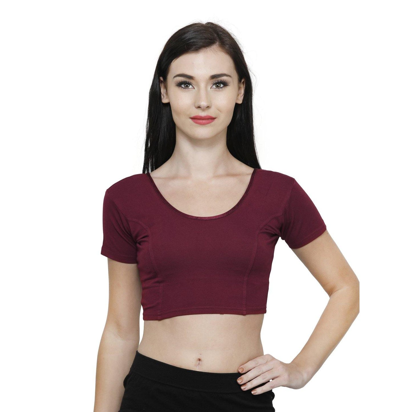Vami Women's Cotton Stretchable Readymade Blouses - Dark Maroon - Bonjour Group