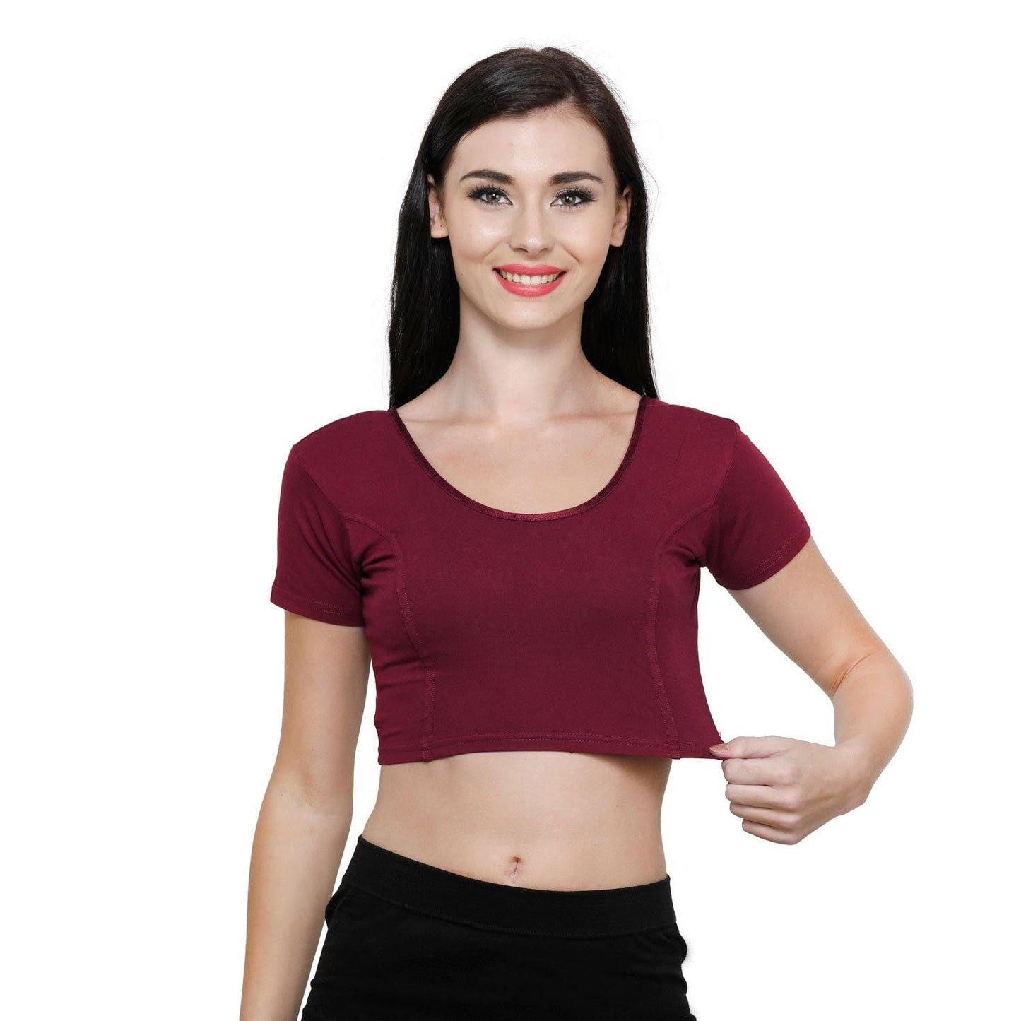 Vami Women's Cotton Stretchable Readymade Blouses - Dark Maroon - Bonjour Group