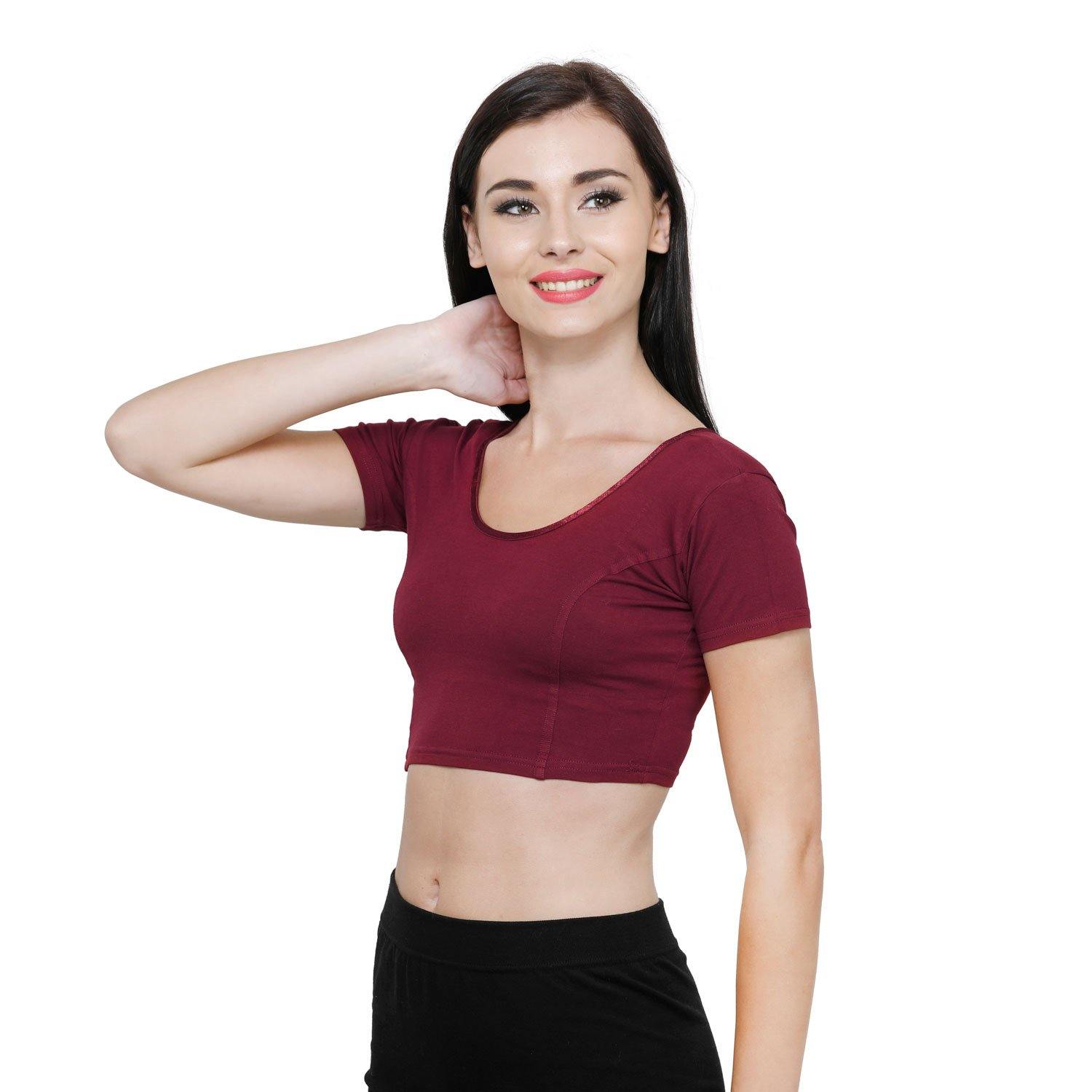Vami Women's Cotton Stretchable Readymade Blouses - Dark Maroon - Bonjour Group