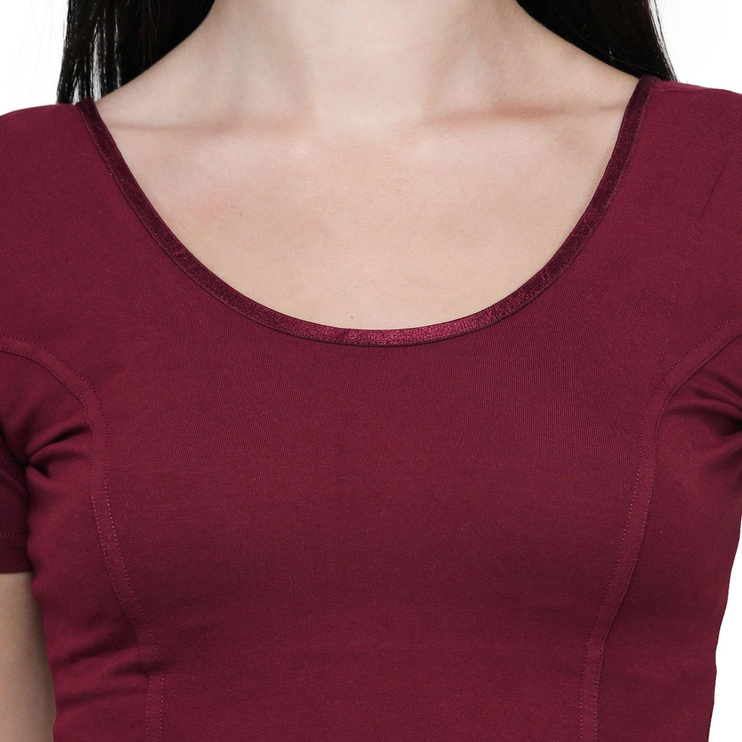 Vami Women's Cotton Stretchable Readymade Blouses - Dark Maroon - Bonjour Group