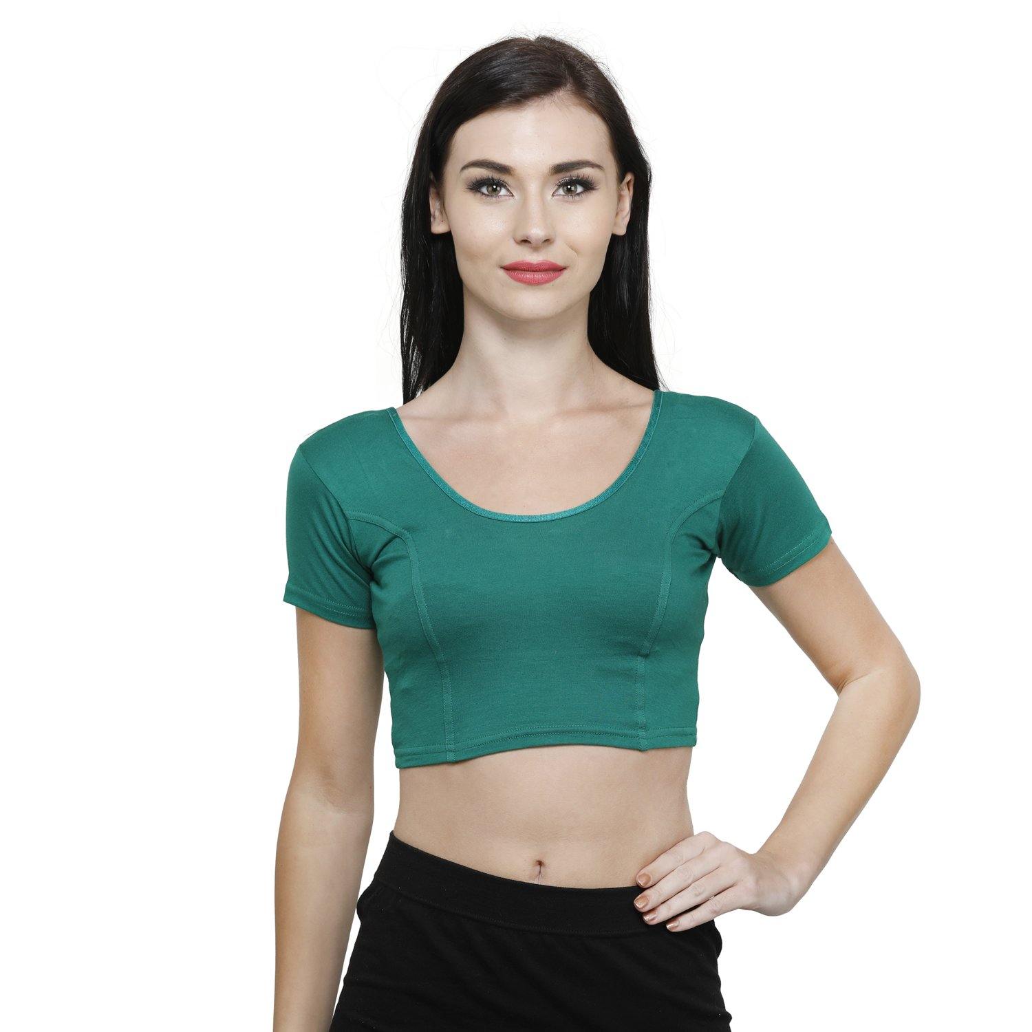 Vami Women's Cotton Stretchable Readymade Blouses - Garden Green - Bonjour Group