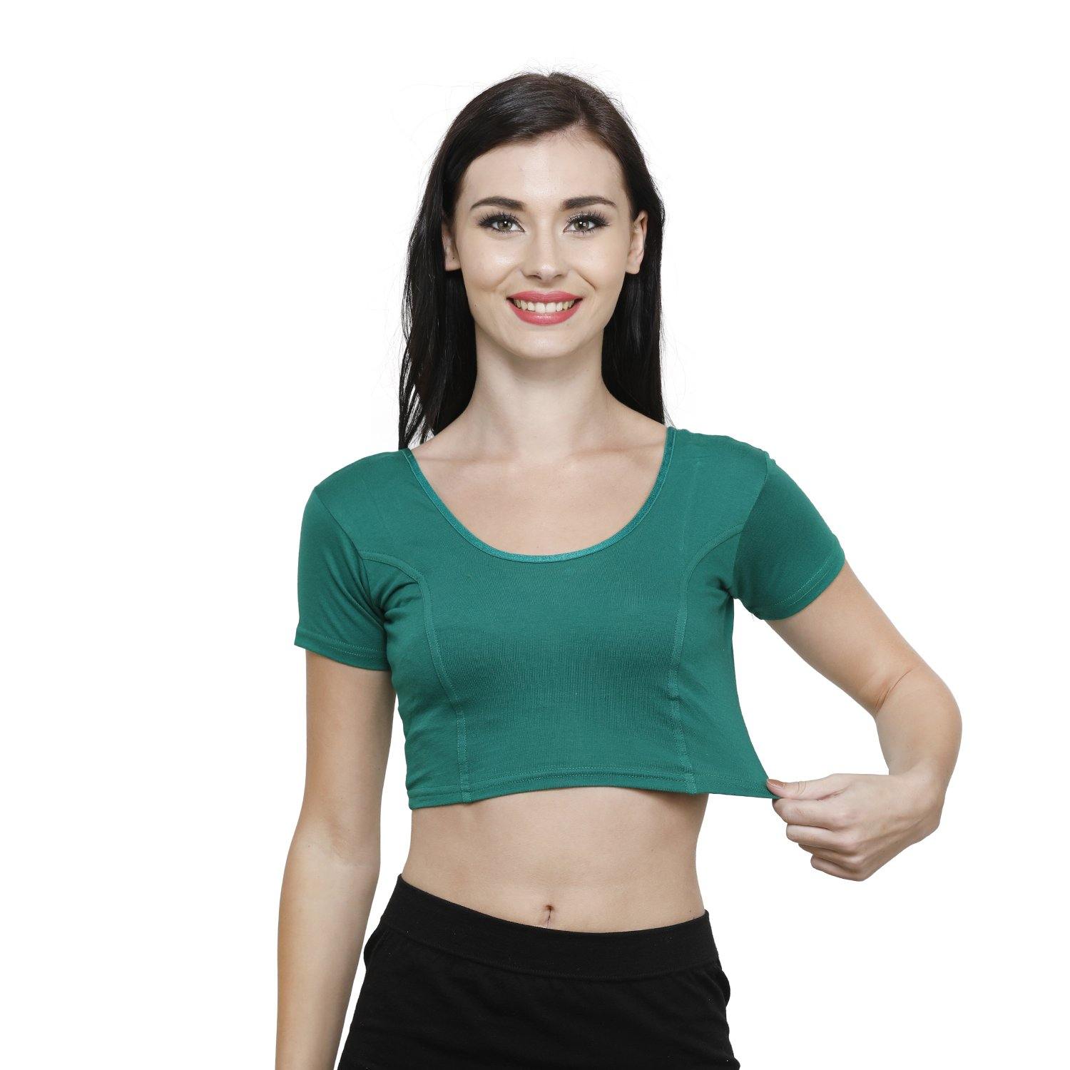 Vami Women's Cotton Stretchable Readymade Blouses - Garden Green - Bonjour Group