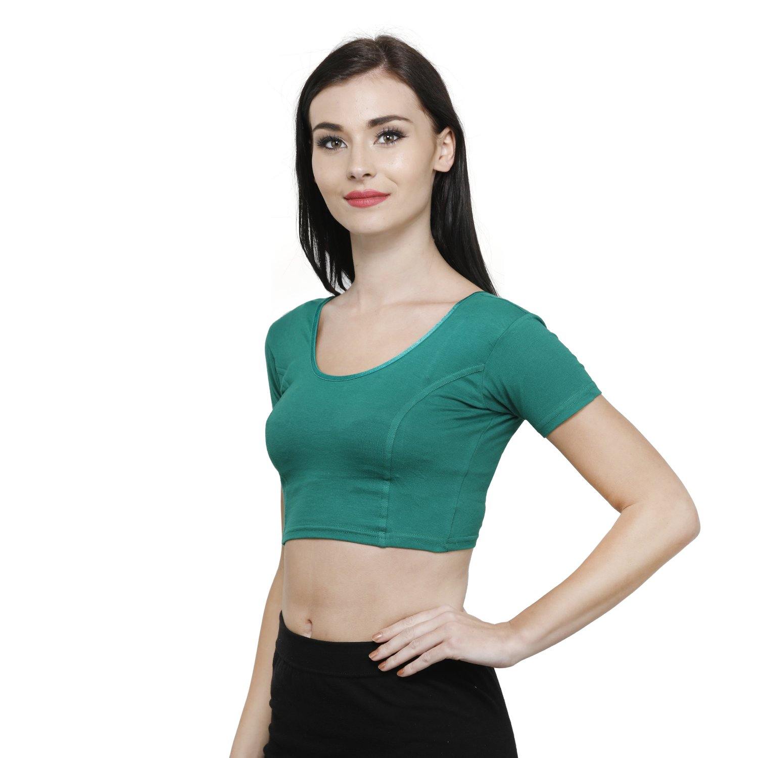 Vami Women's Cotton Stretchable Readymade Blouses - Garden Green - Bonjour Group