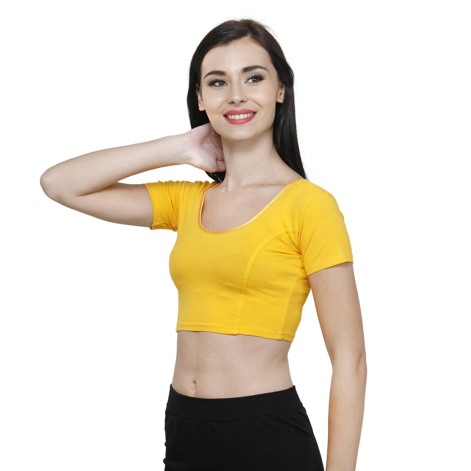 Vami Women's Cotton Stretchable Readymade Blouses - Marie gold - Bonjour Group