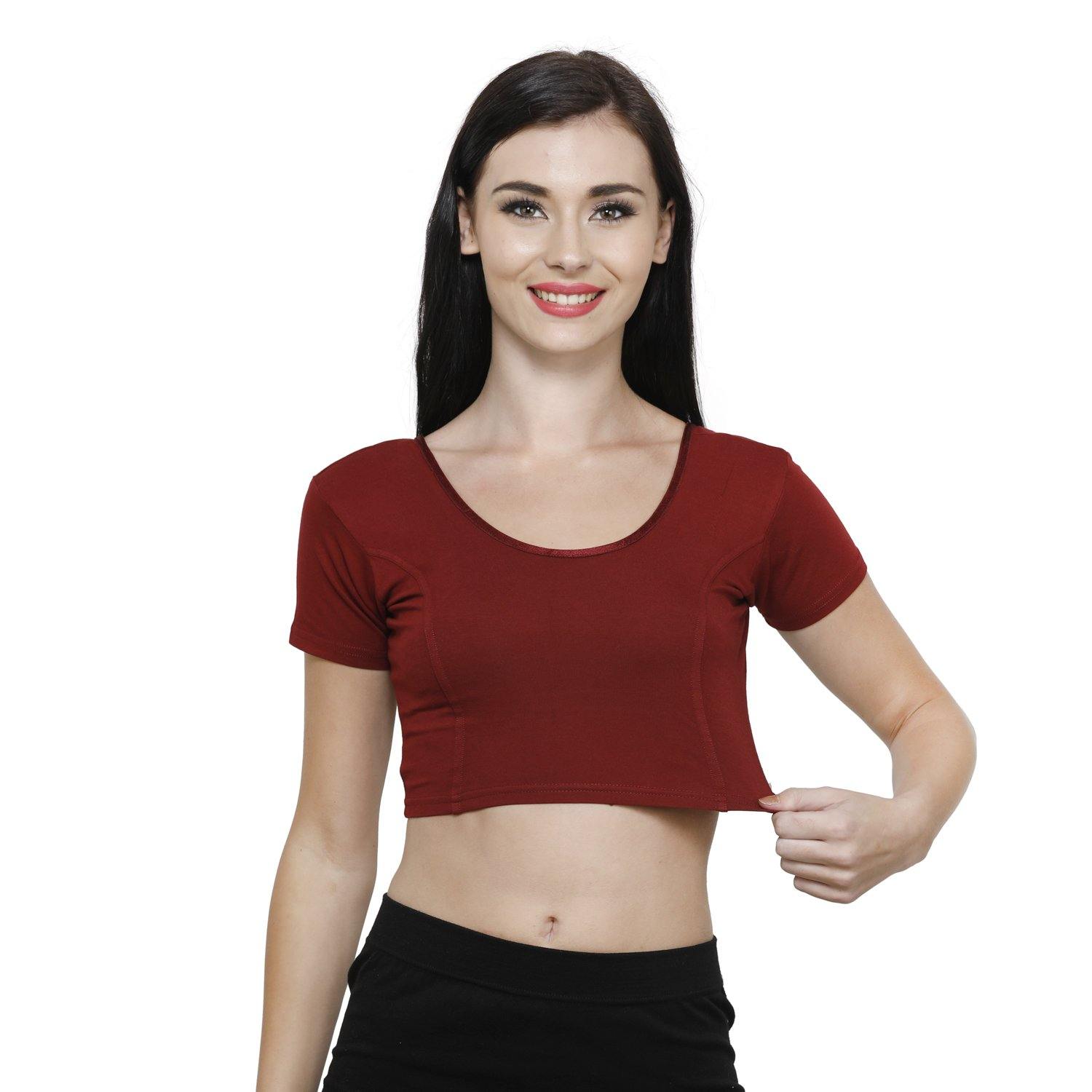 Vami Women's Cotton Stretchable Readymade Blouses - Maroon - Bonjour Group