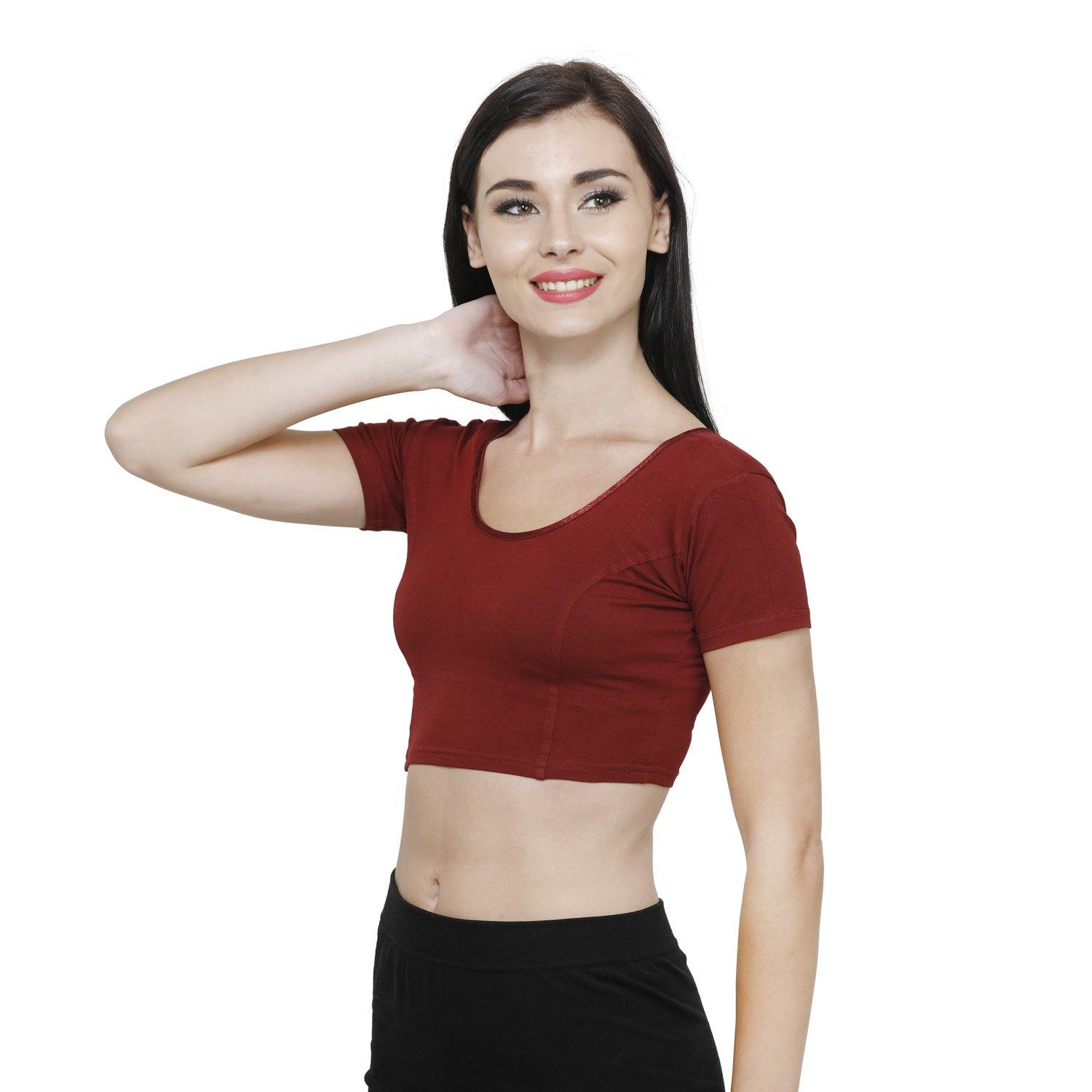Vami Women's Cotton Stretchable Readymade Blouses - Maroon - Bonjour Group