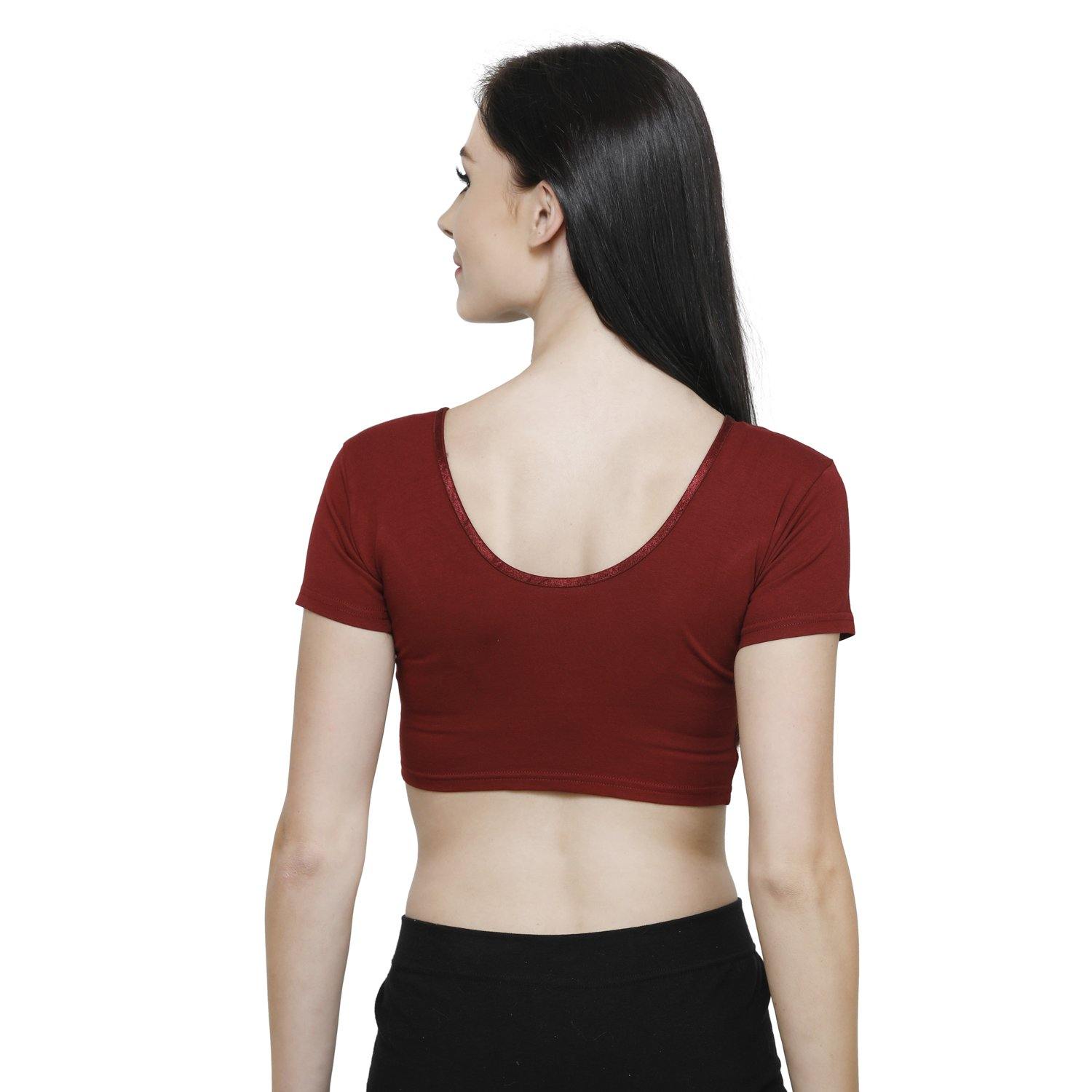Vami Women's Cotton Stretchable Readymade Blouses - Maroon - Bonjour Group