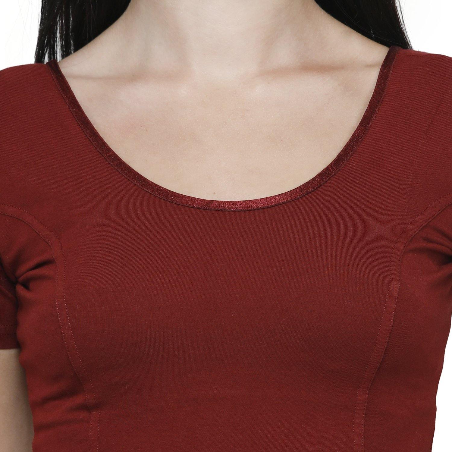 Vami Women's Cotton Stretchable Readymade Blouses - Maroon - Bonjour Group
