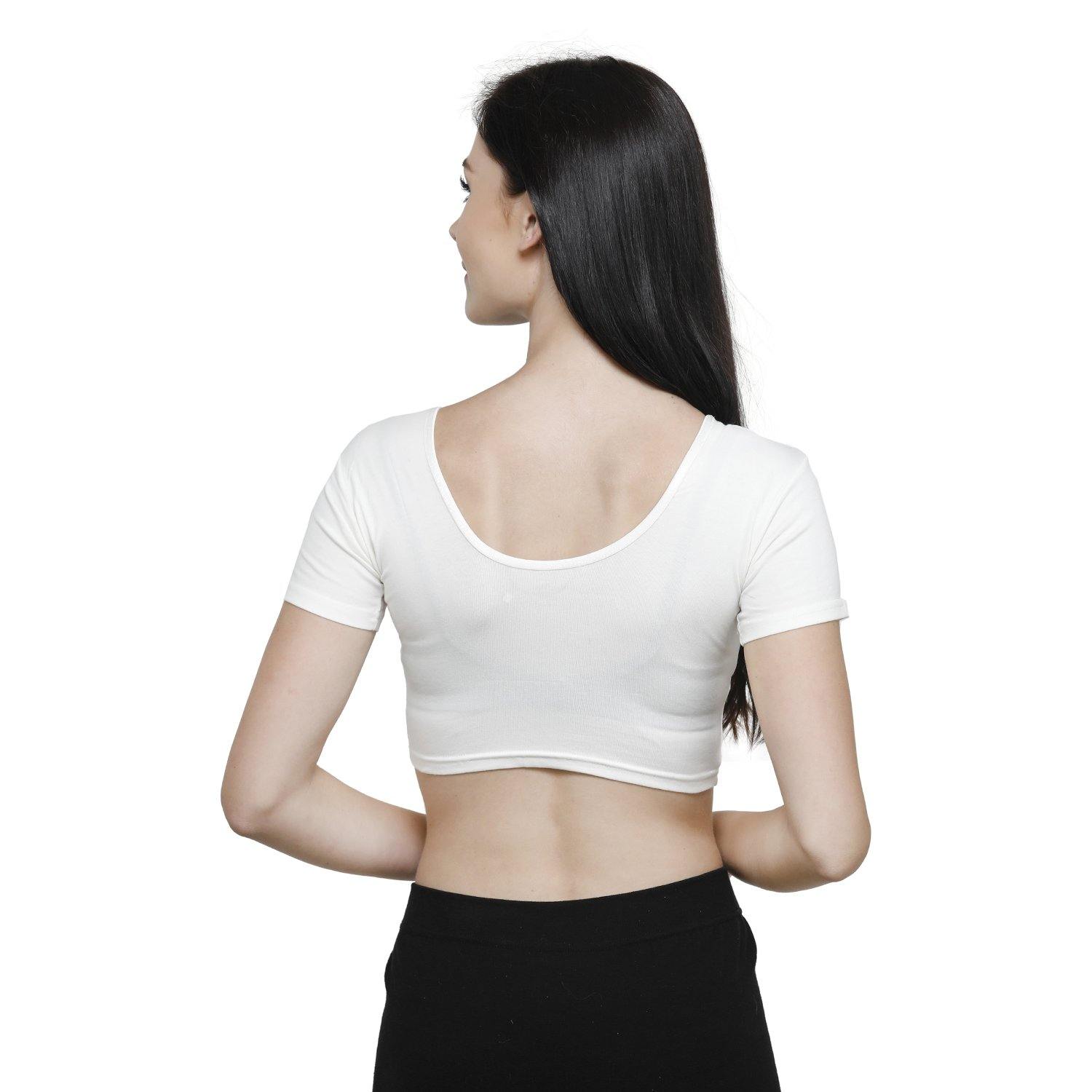 Vami Women's Cotton Stretchable Readymade Blouses - Off White - Bonjour Group