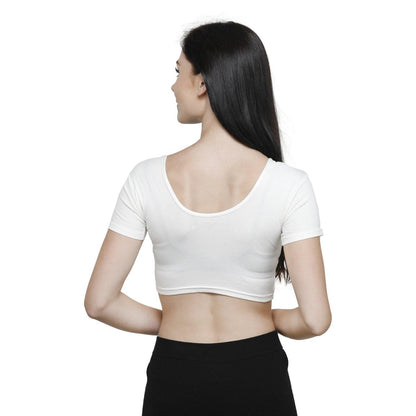 Vami Women's Cotton Stretchable Readymade Blouses - Off White - Bonjour Group