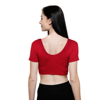 Vami Women's Cotton Stretchable Readymade Blouses - Red - Bonjour Group
