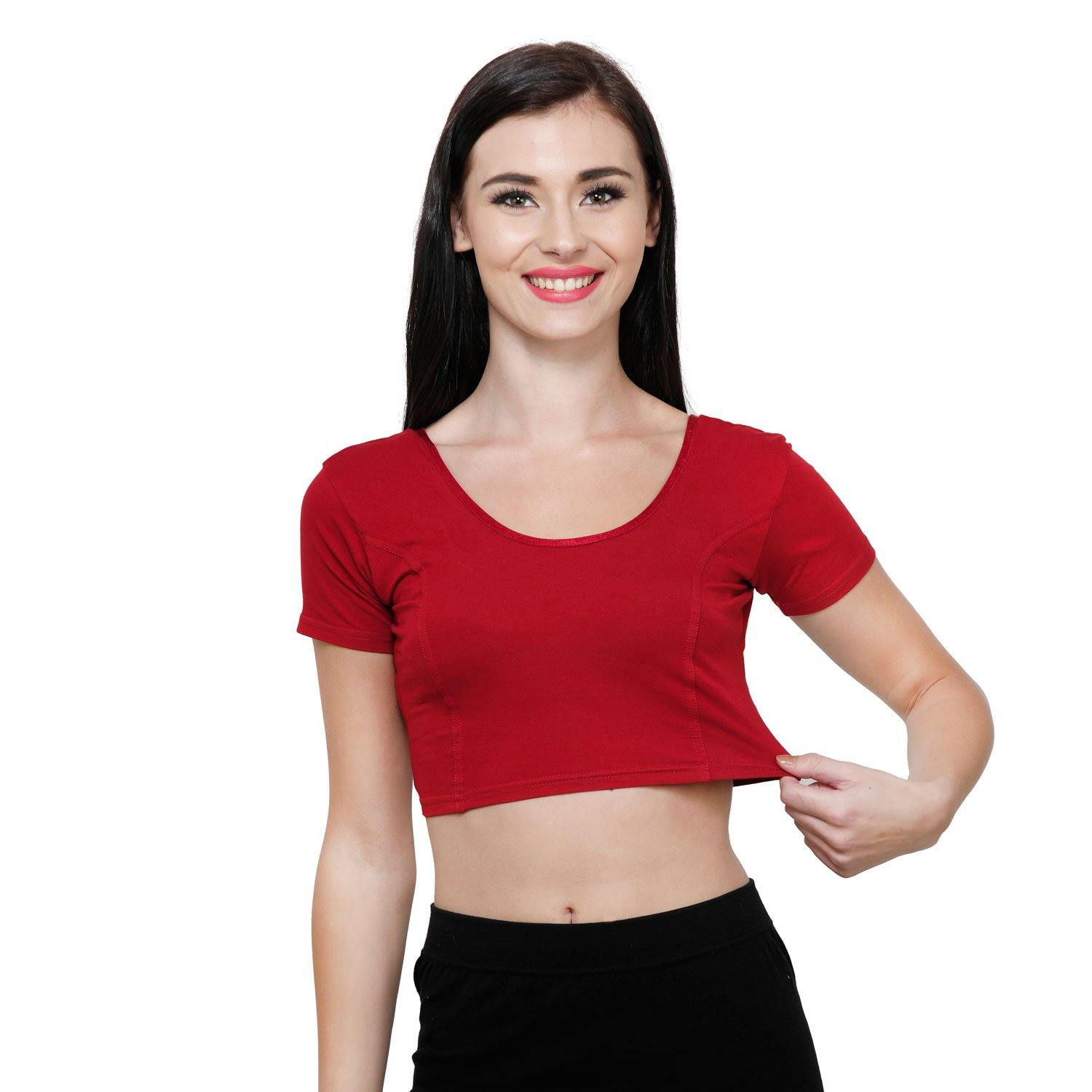 Vami Women's Cotton Stretchable Readymade Blouses - Red - Bonjour Group