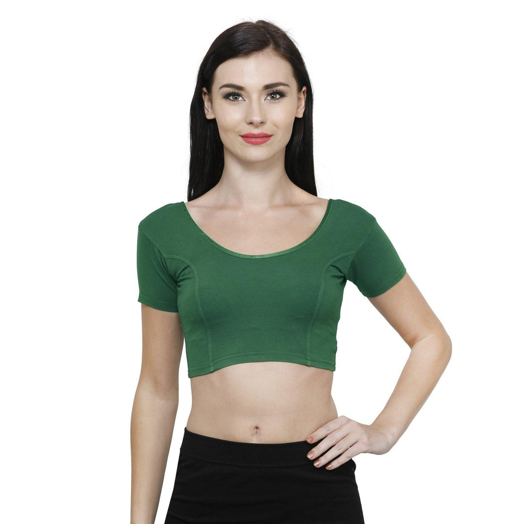 Vami Women's Cotton Stretchable Readymade Blouses - Rich Green - Bonjour Group