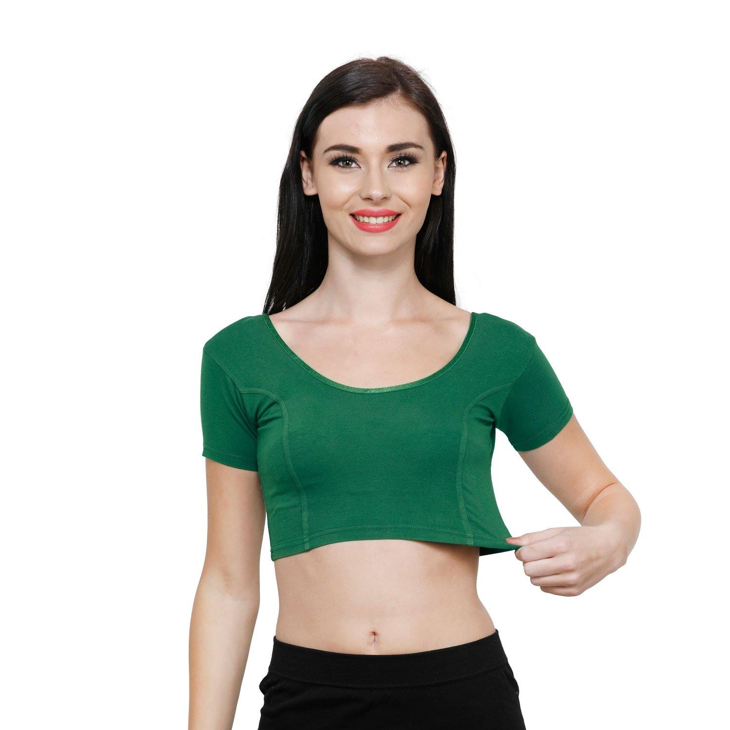 Vami Women's Cotton Stretchable Readymade Blouses - Rich Green - Bonjour Group