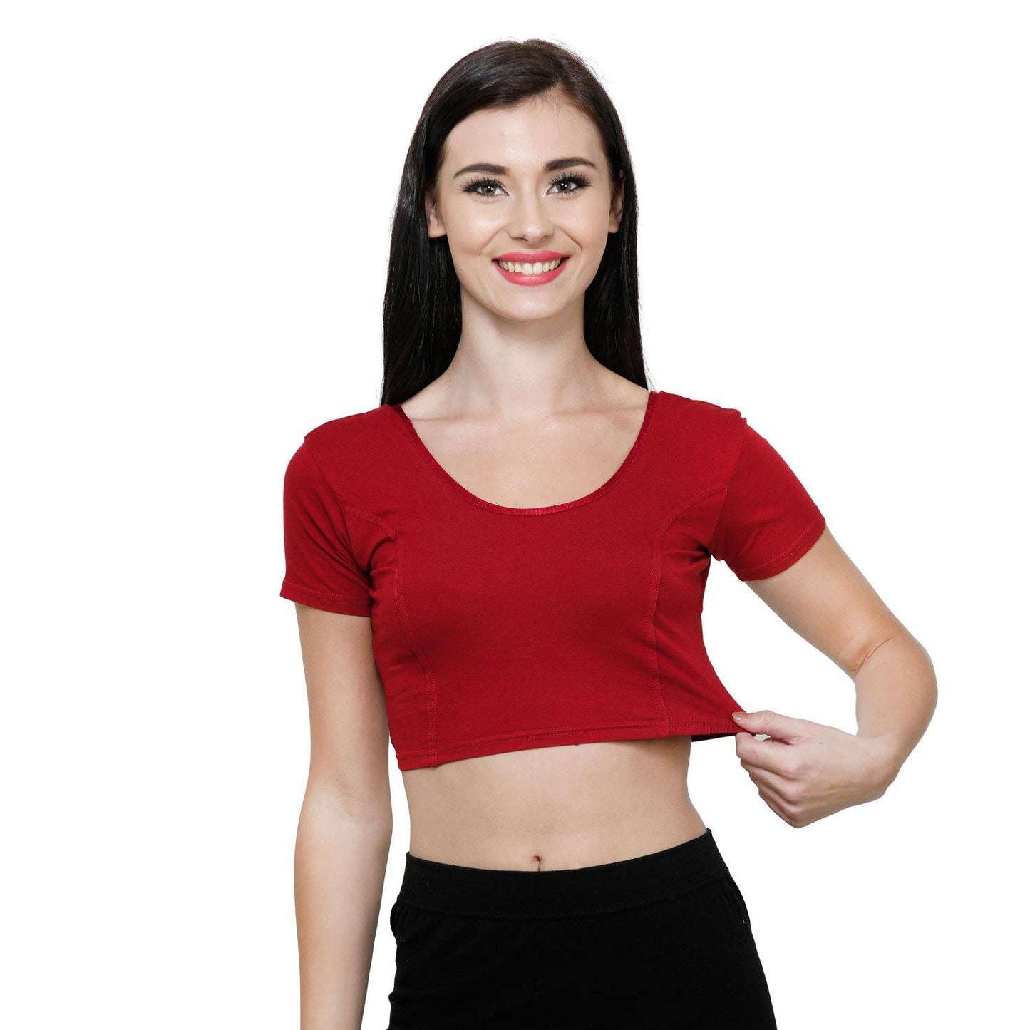 Vami Women's Cotton Stretchable Readymade Blouses -True Red - Bonjour Group