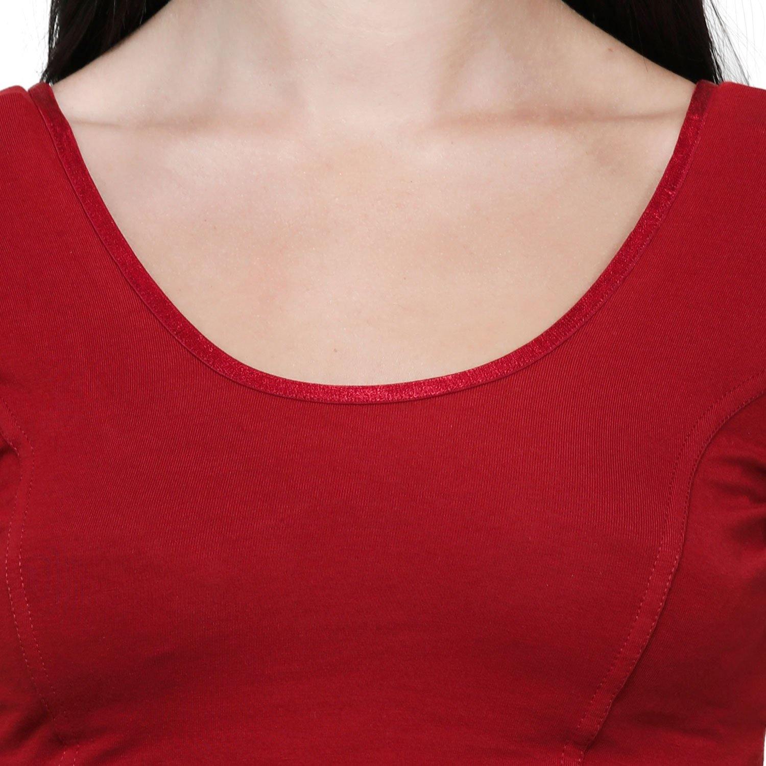 Vami Women's Cotton Stretchable Readymade Blouses -True Red - Bonjour Group