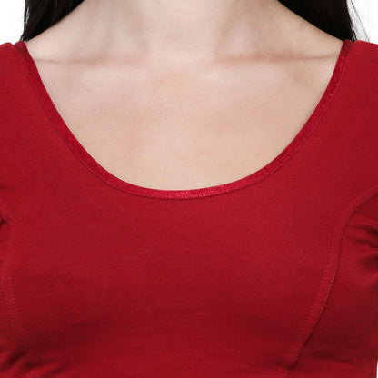 Vami Women's Cotton Stretchable Readymade Blouses -True Red - Bonjour Group