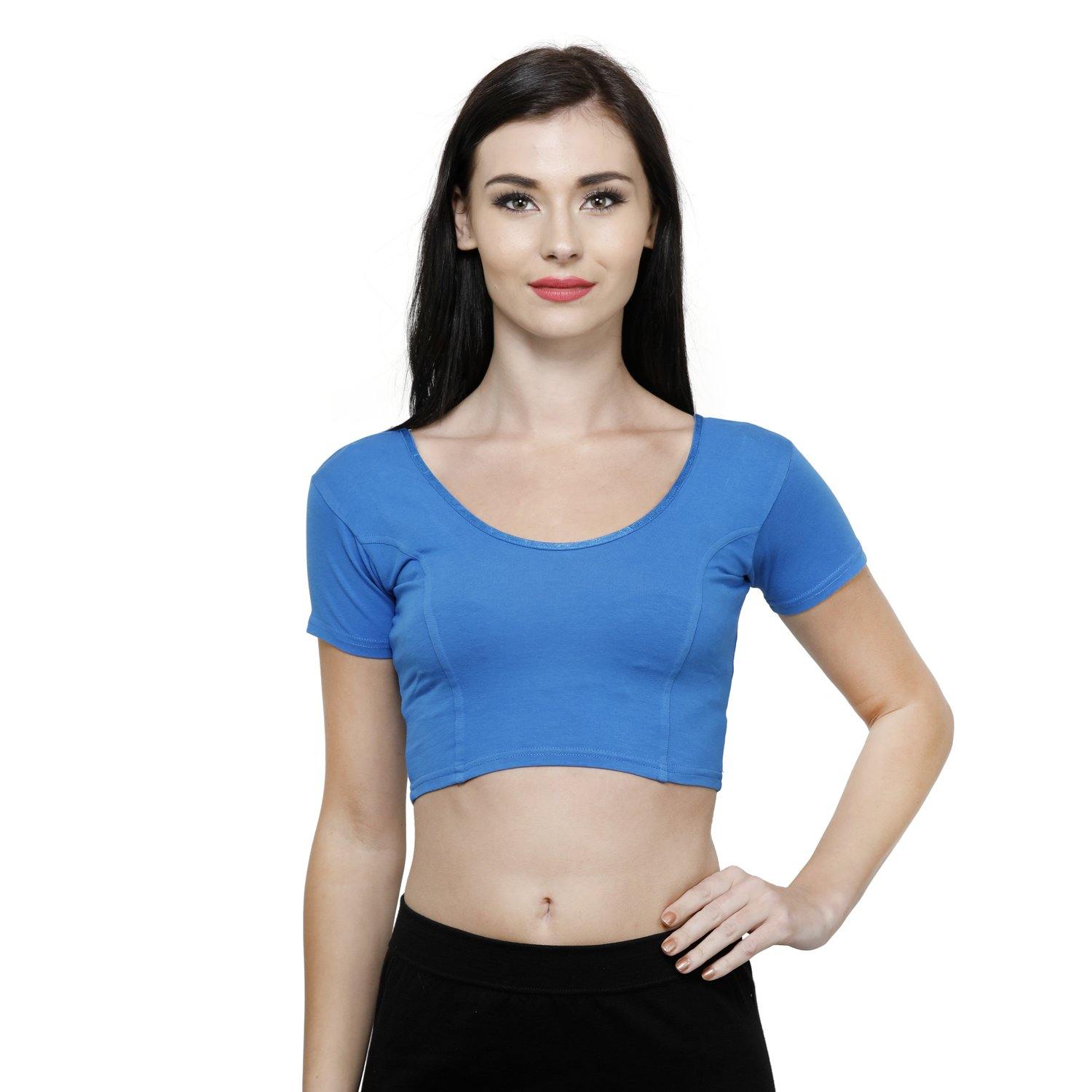 Vami Women's Cotton Stretchable Readymade Blouses - Turquoise - Bonjour Group