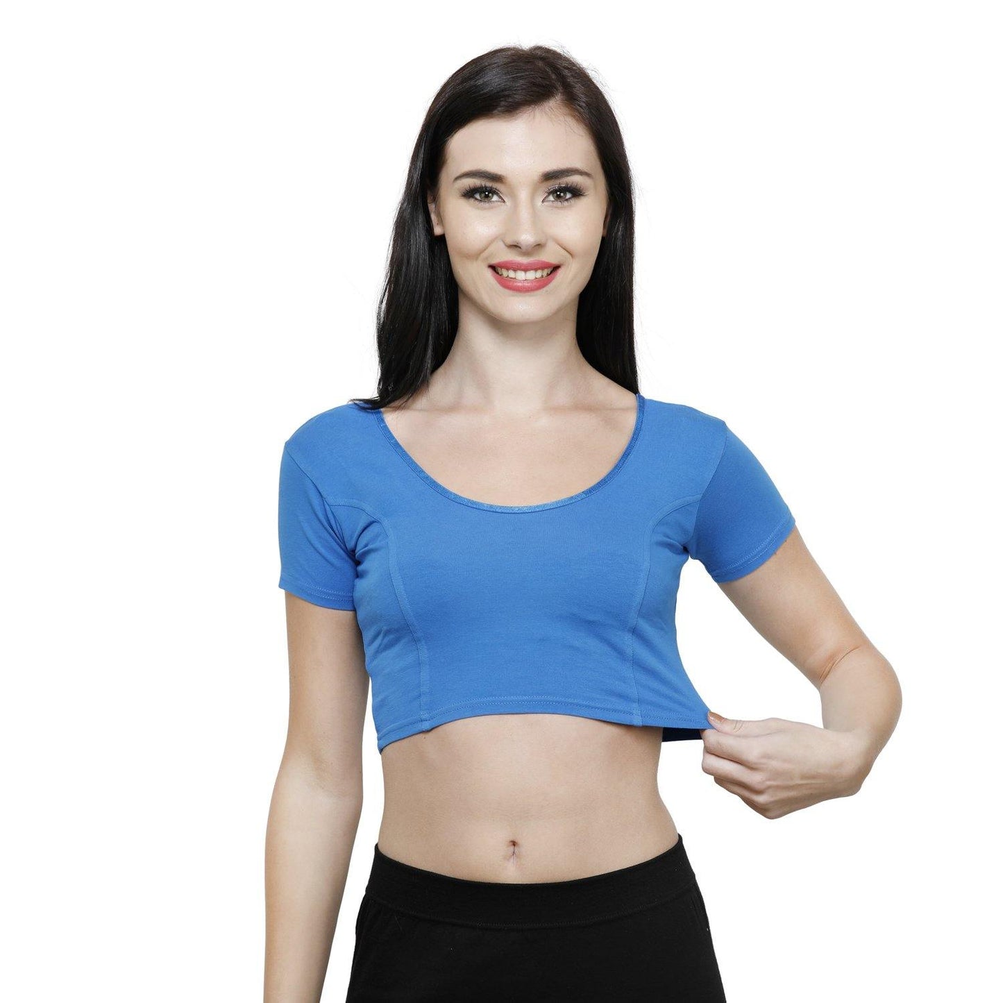 Vami Women's Cotton Stretchable Readymade Blouses - Turquoise - Bonjour Group
