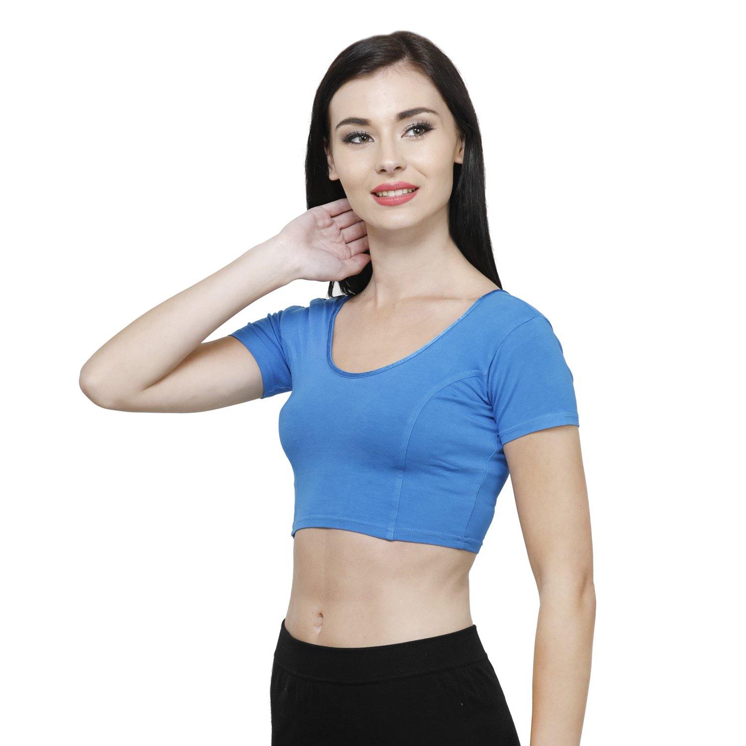 Vami Women's Cotton Stretchable Readymade Blouses - Turquoise - Bonjour Group