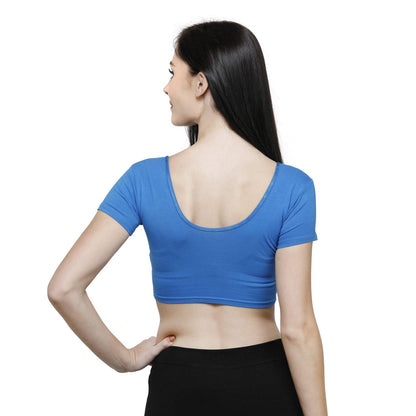 Vami Women's Cotton Stretchable Readymade Blouses - Turquoise - Bonjour Group