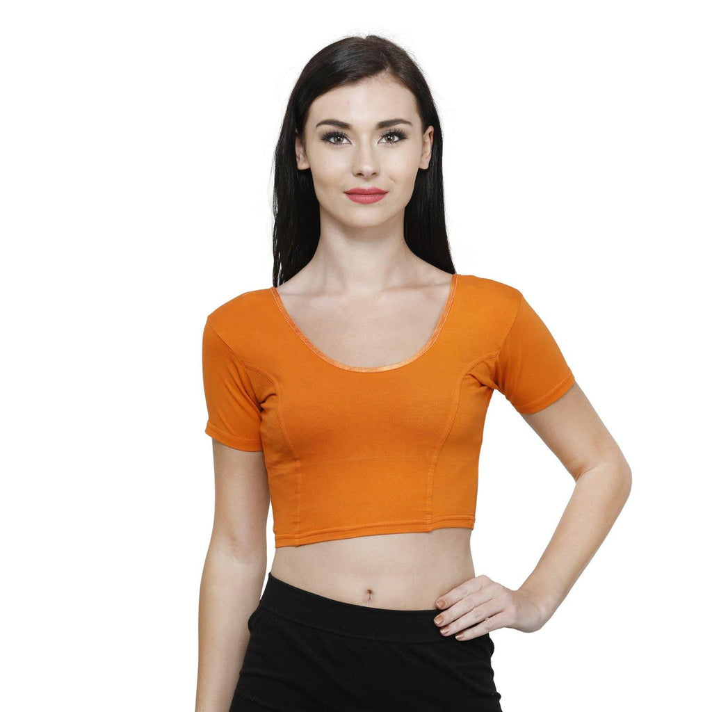 Vami Women's Cotton Stretchable Readymade Blouses - Vibrant Orange - Bonjour Group