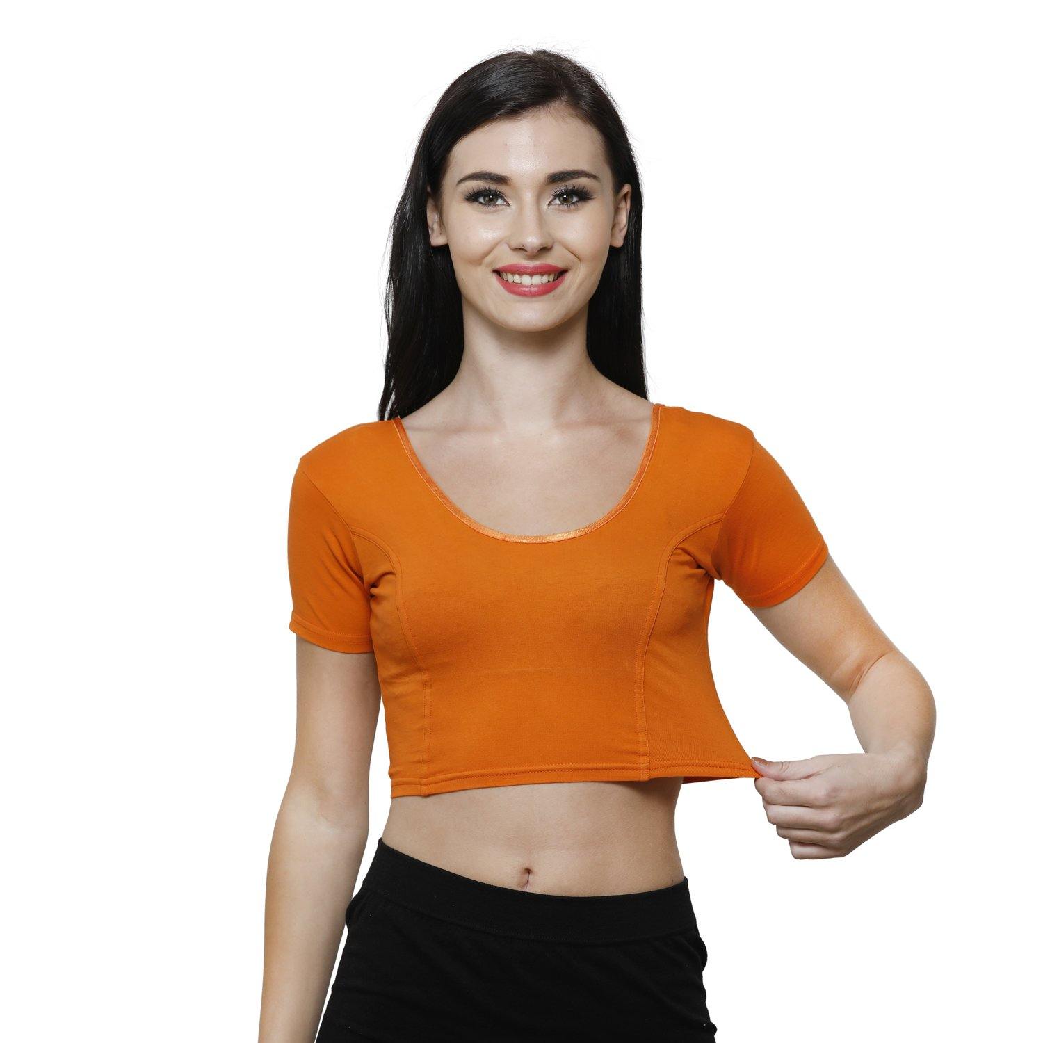 Vami Women's Cotton Stretchable Readymade Blouses - Vibrant Orange - Bonjour Group