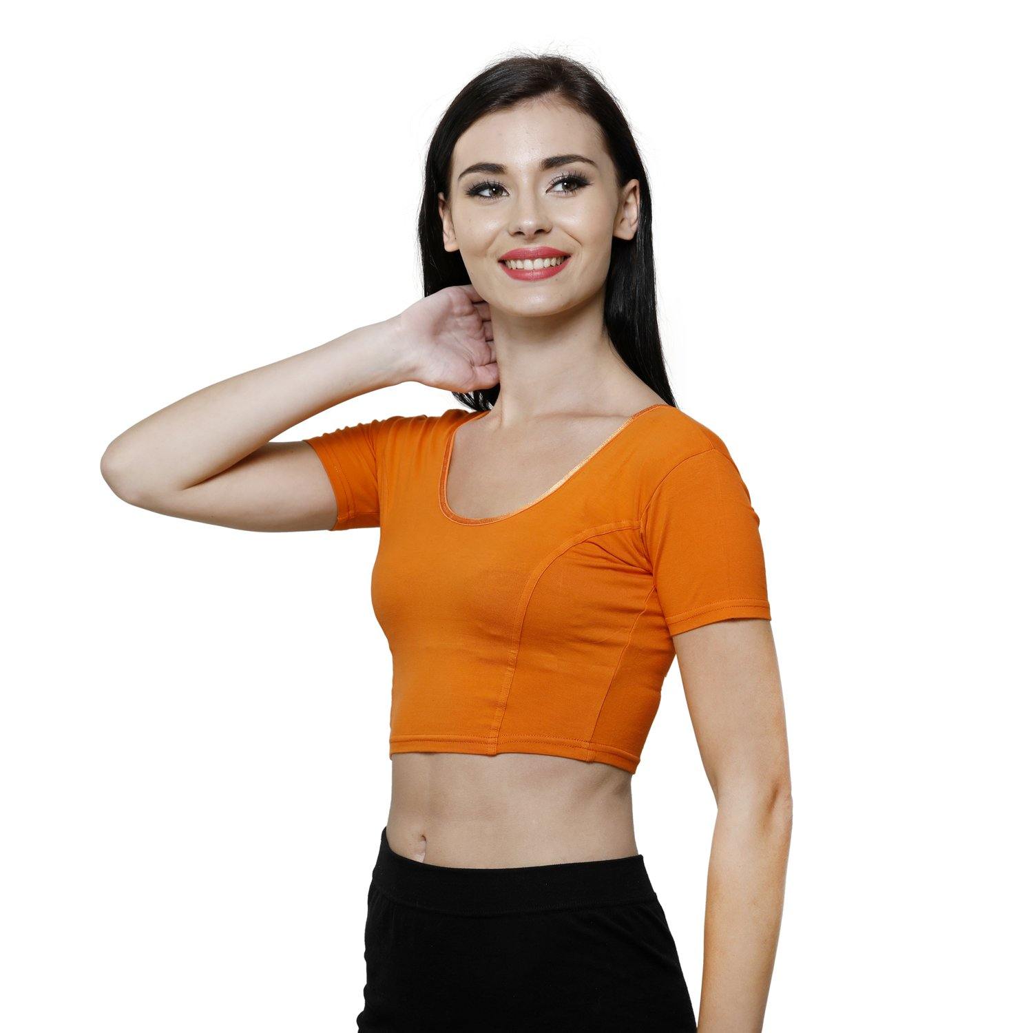 Vami Women's Cotton Stretchable Readymade Blouses - Vibrant Orange - Bonjour Group