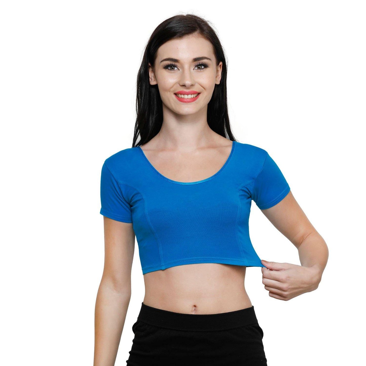 Vami Women's Cotton Stretchable Readymade Blouses - Victoria Blue - Bonjour Group