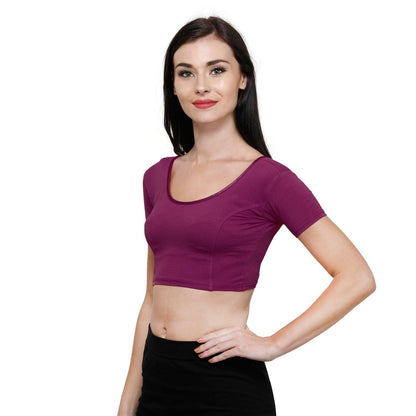 Vami Women's Cotton Stretchable Readymade Blouses - Violet - Bonjour Group