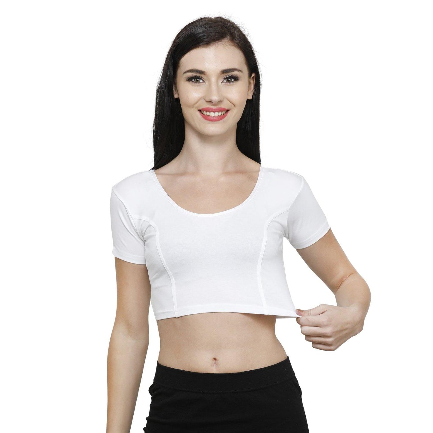 Vami Women's Cotton Stretchable Readymade Blouses - White - Bonjour Group
