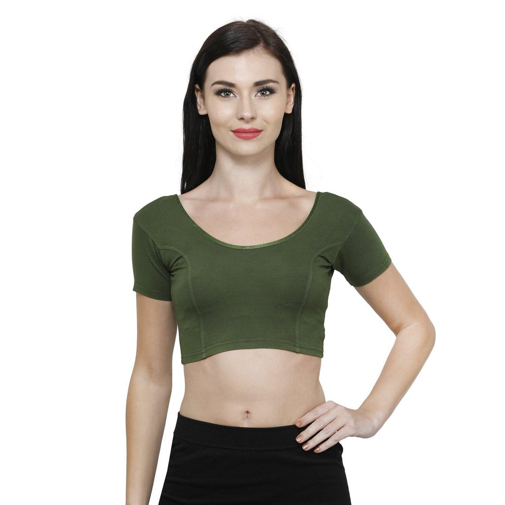 Vami Women's Cotton Stretchable Readymade Blouses - Perry Green - Bonjour Group