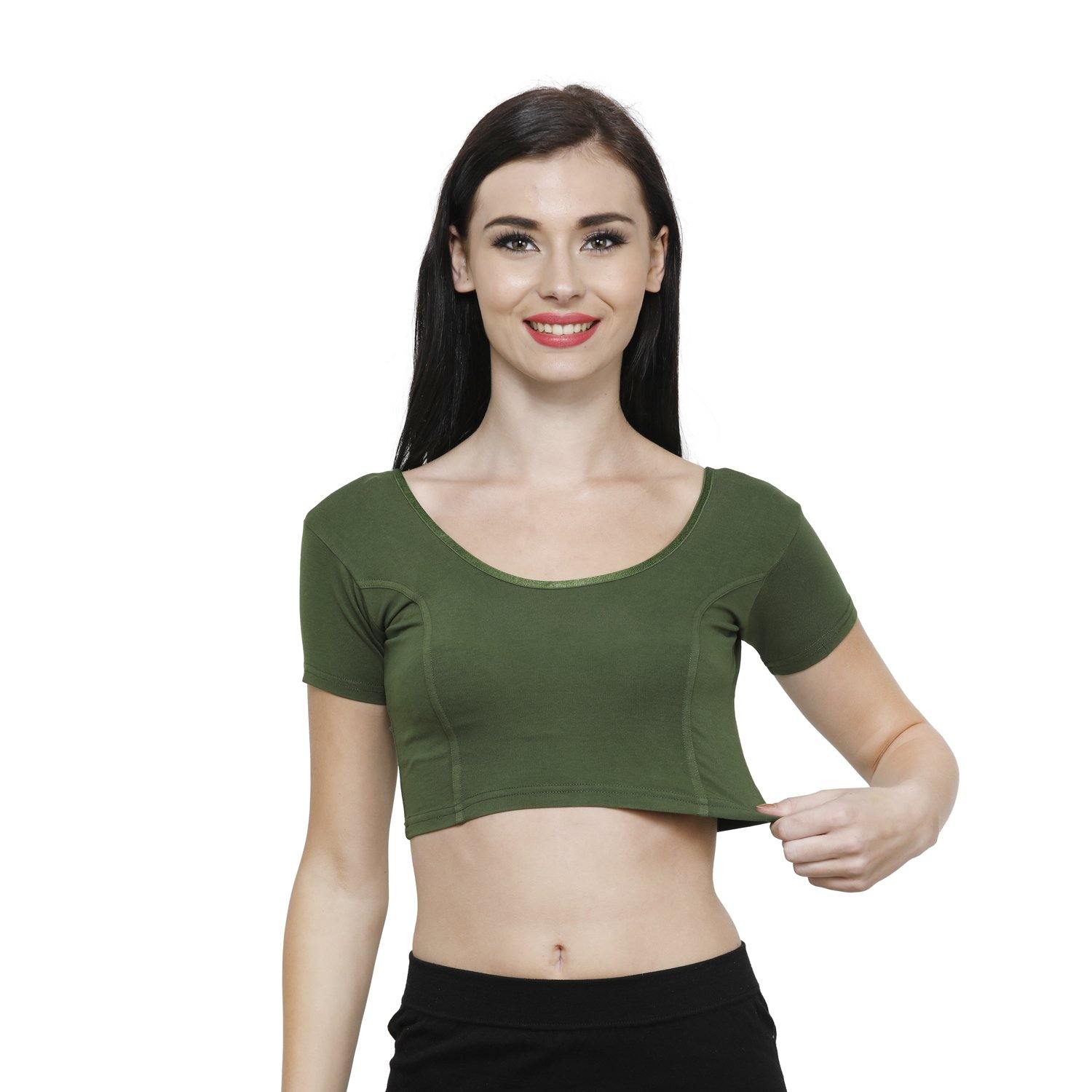 Vami Women's Cotton Stretchable Readymade Blouses - Perry Green - Bonjour Group