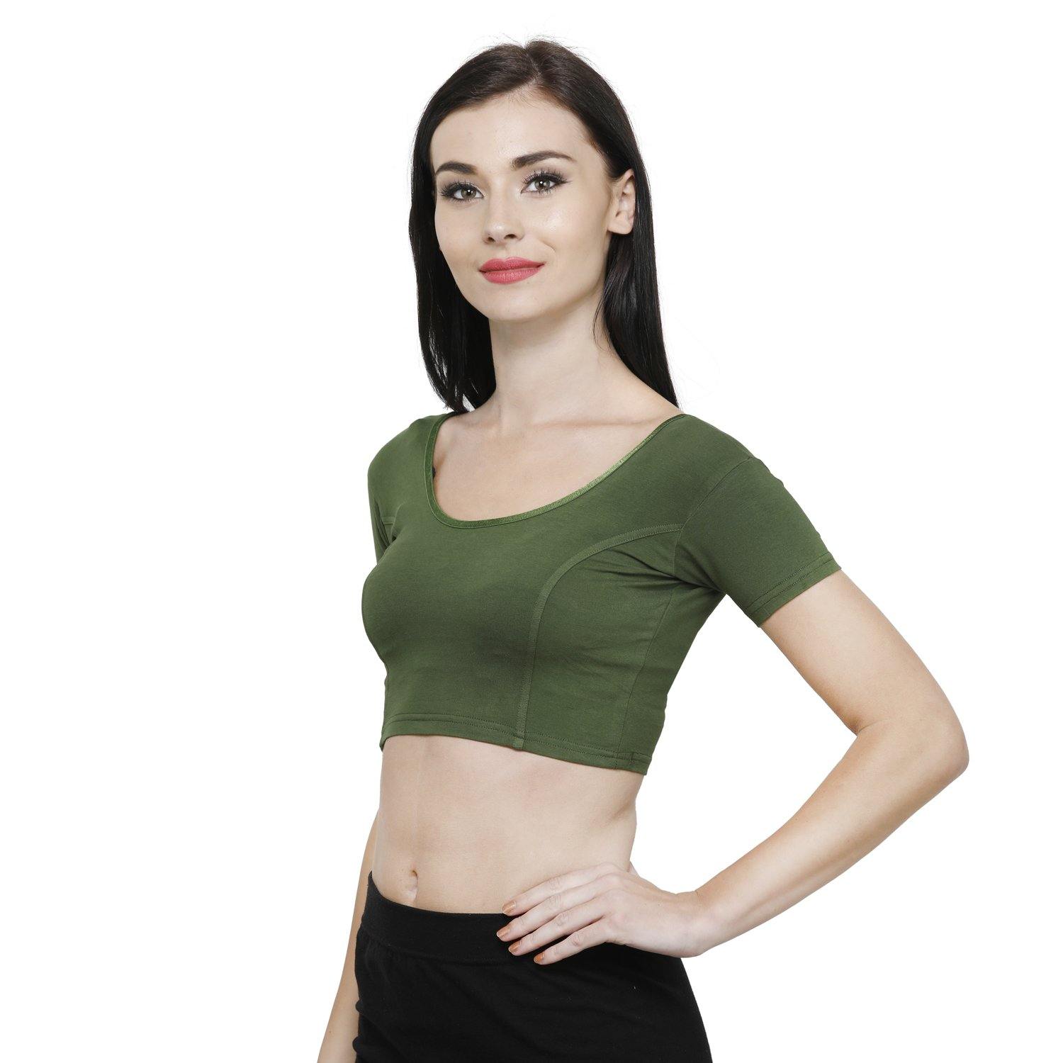 Vami Women's Cotton Stretchable Readymade Blouses - Perry Green - Bonjour Group