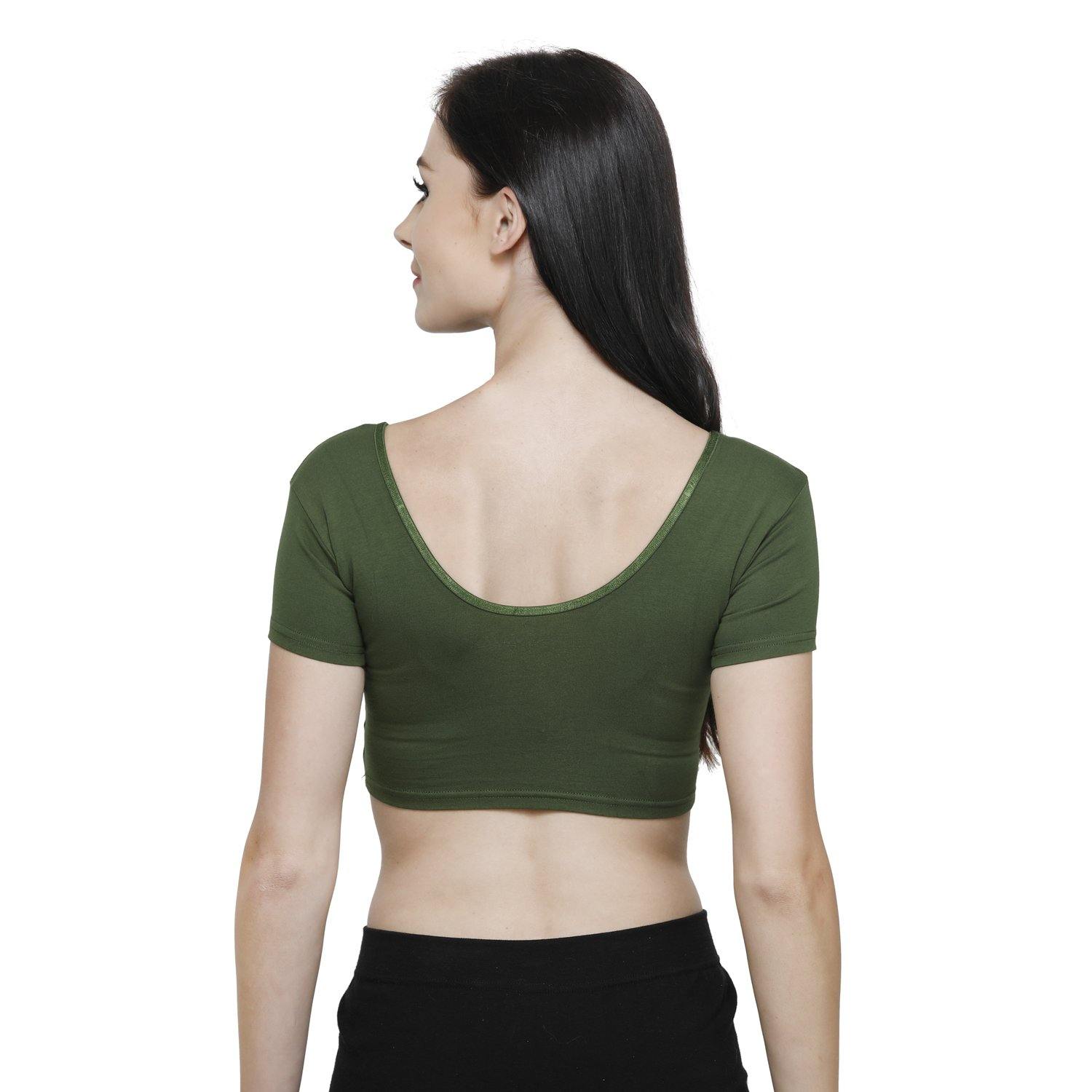 Vami Women's Cotton Stretchable Readymade Blouses - Perry Green - Bonjour Group