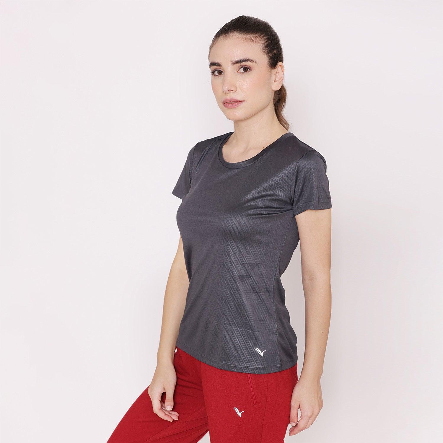 Women's  Black Color Gym Sports T-Shirt