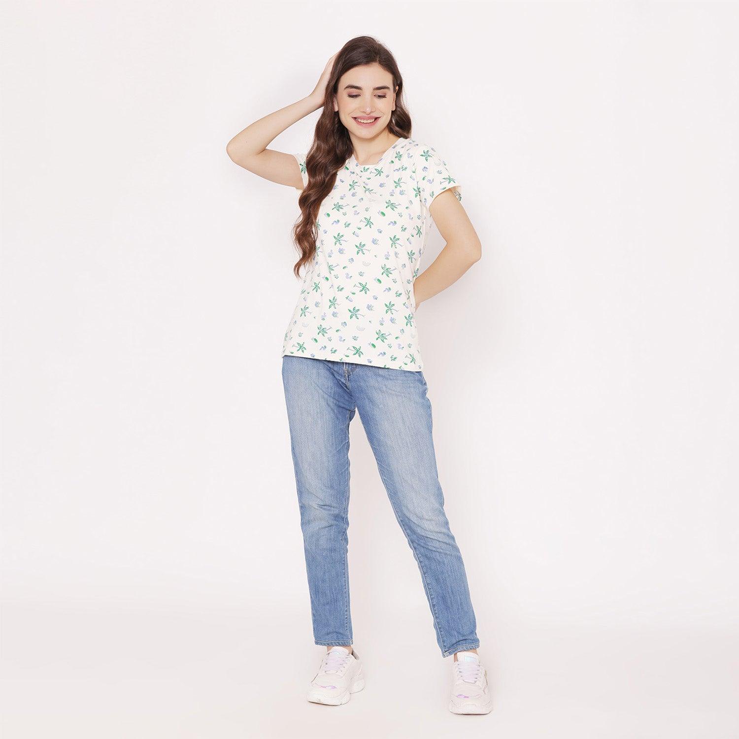Women's Printed Half Sleeve Casual T-Shirt 