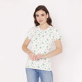 Women's Printed Half Sleeve Casual T-Shirt - Off White