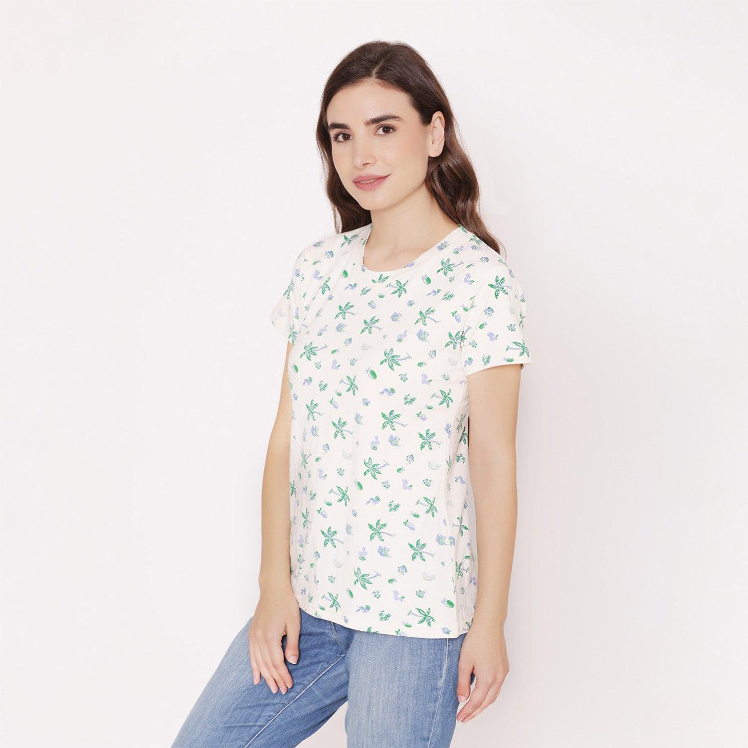 Printed Half Sleeve Casual T-Shirt For Ladies
