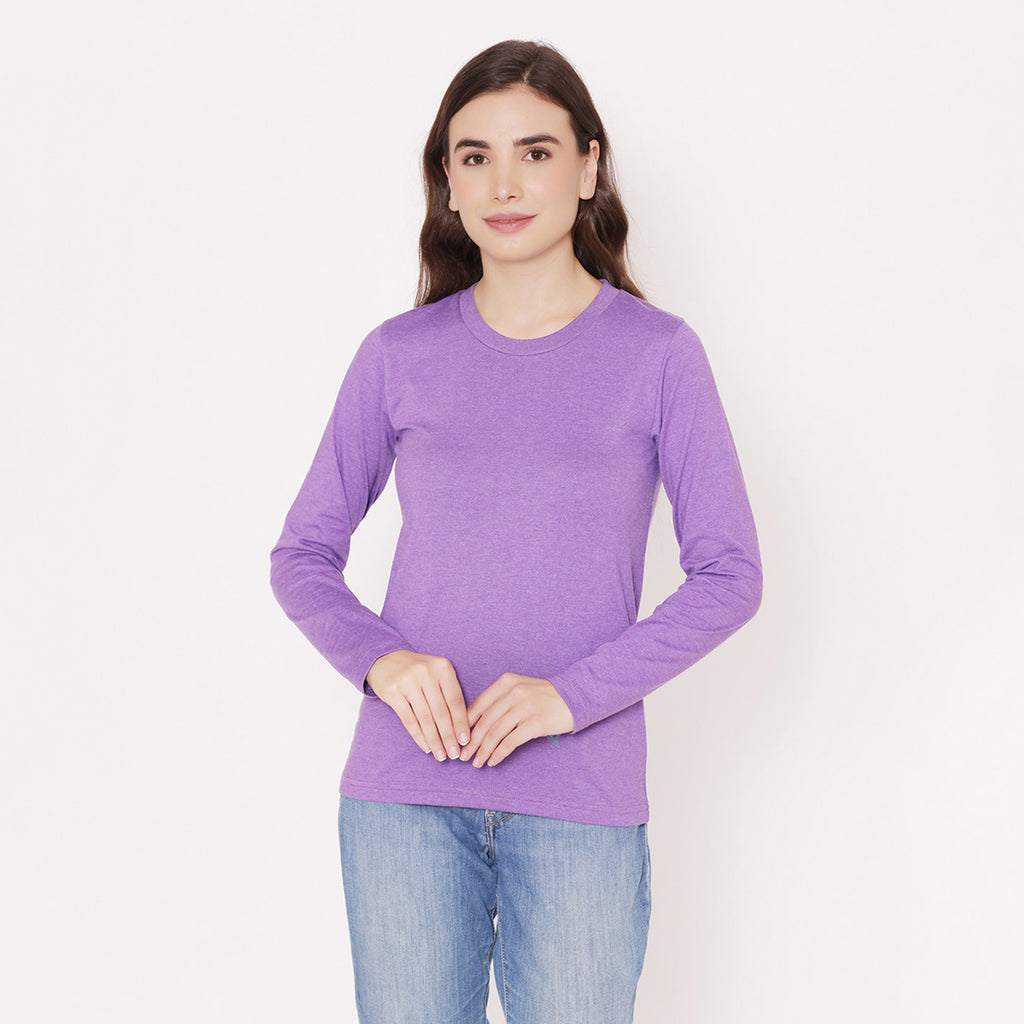 Women's Round Neck Plain Cotton T-Shirt - Dark Purple
