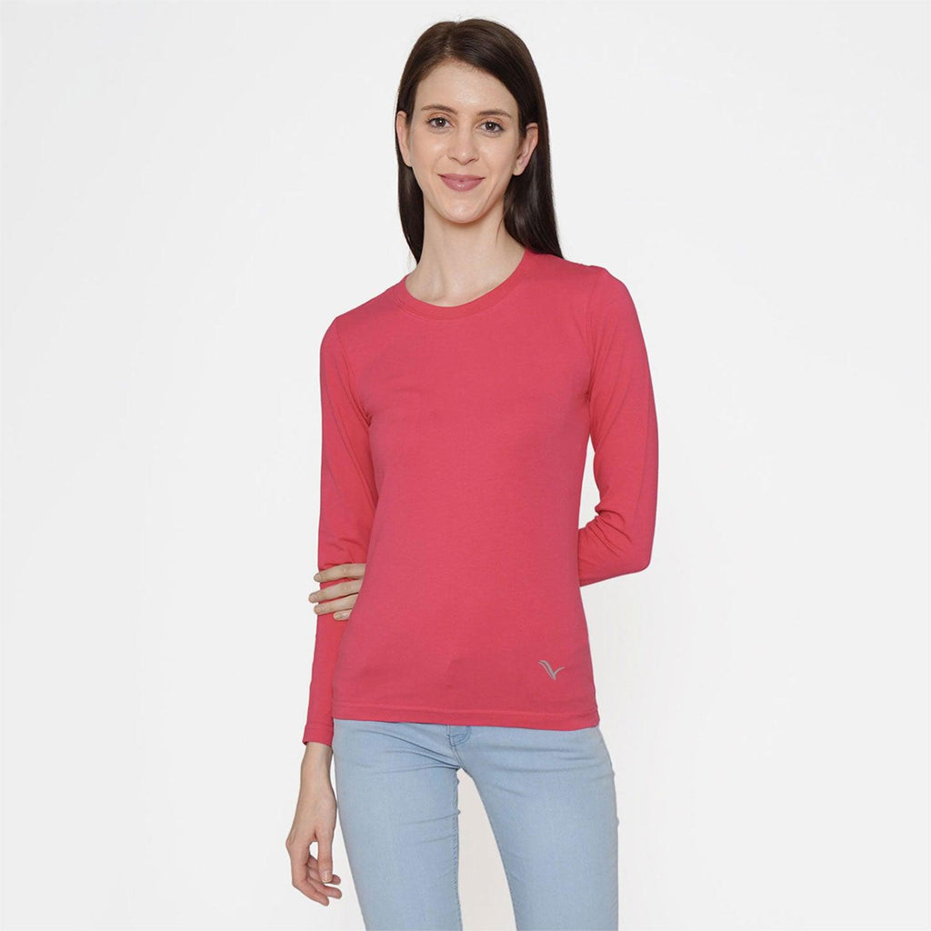 Women's Plain Full Sleeve T-Shirt - Pink