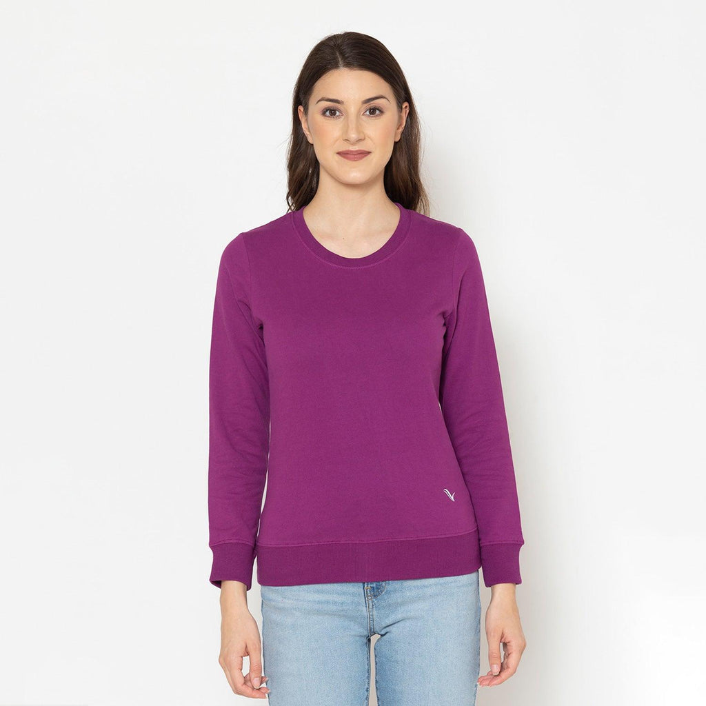 Women's Plain Casual Full Sleeve T-Shirt - Magenta Purple