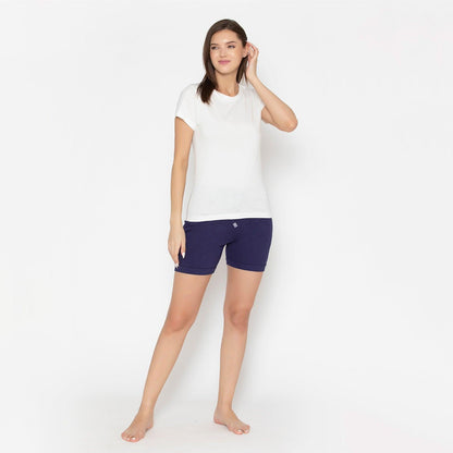 Plain Knitted Shorts For Ladies - Navy