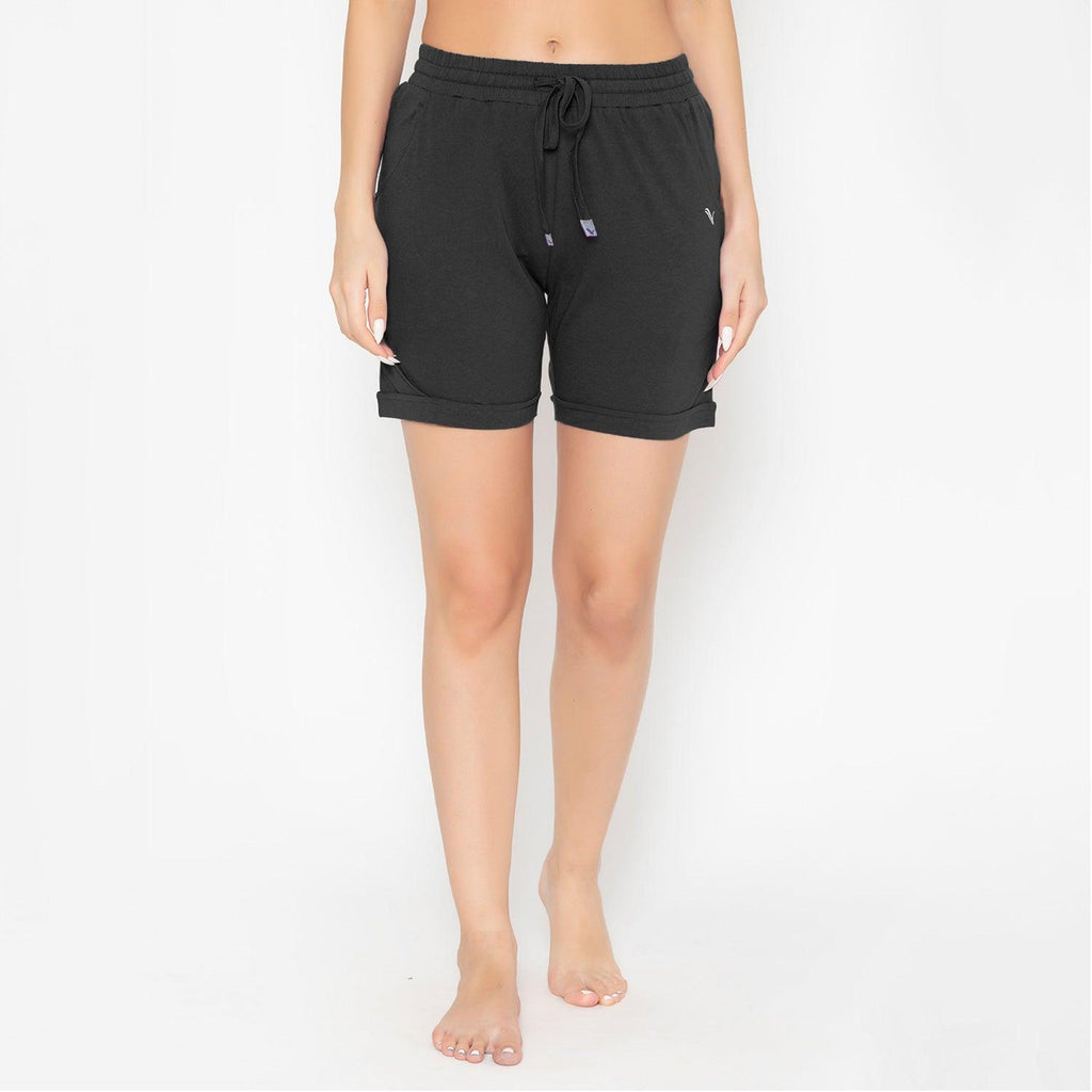 Plain Knitted Shorts For Women - Black