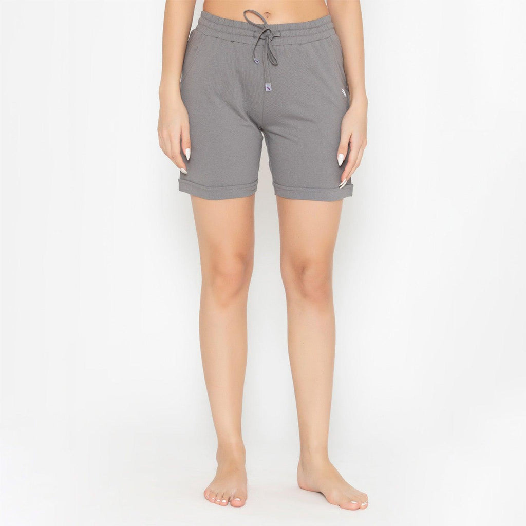 Plain Knitted Shorts For Women - Charcoal Grey